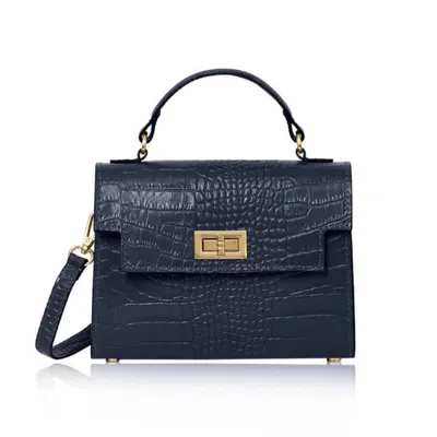 Betsy & Floss Women's Ardea Croc Top Handle Handbag In Navy Blue In Blue