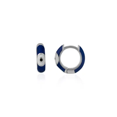 Spero London Women's Blue / Silver Navy Blue Enamelled Jewelled Eye Sterling Silver Huggie Hoop Earring In Multi