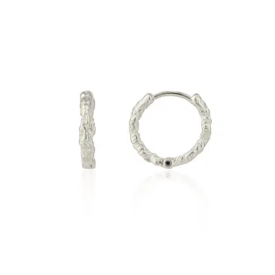 Spero London Women's Molten Sterling Silver Textured Hoop Earring Wavy - Silver In Silver