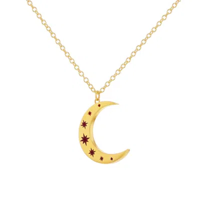 True Rocks Women's Gold / Red Gold & Red Crescent Moon Pendant With Scarlet Stars In Gold