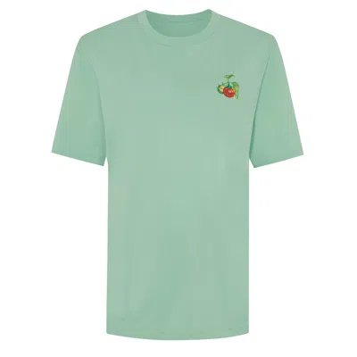 Ingmarson Tomato Embroidered Organic Cotton T-shirt Green Women In Green