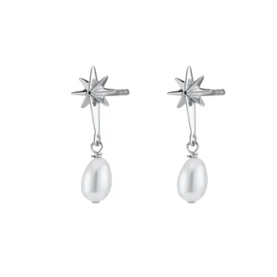 Scream Pretty Women's Silver Angel Star & Pearl Drop Stud Earrings In Silver