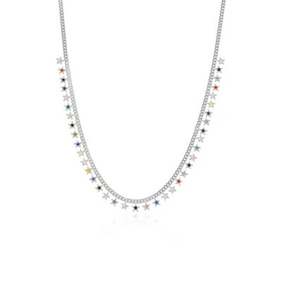 Spero London Rainbow Multiple Star Station Necklace Sterling Silver In Silver