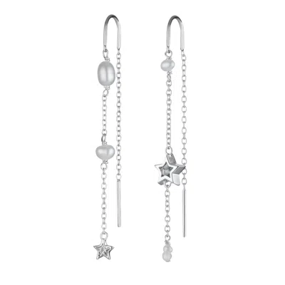 Scream Pretty Women's Silver / White Silver Pearl And Star Mismatched Threader Earrings In Silver