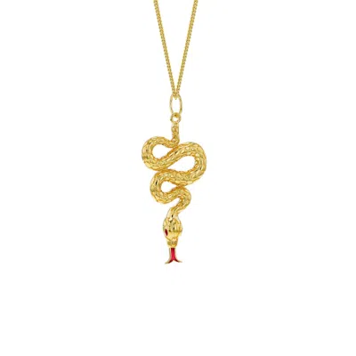 True Rocks Women's Gold / Red Large Gold Red Enamel Snake Pendant In Gold