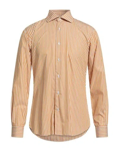 Barba Napoli Man Shirt Camel Size 17 Cotton In Brown