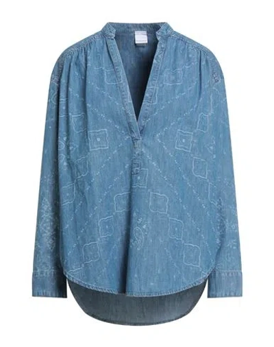 Pinko Denim Woman Top Blue Size 6 Cotton In Blue