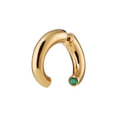 Scream Pretty Women's Gold / Green Gold Sparkle Single Split Hoop Earring With Green Stone In Gold