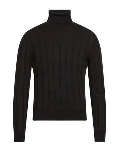 Fabrizio Del Carlo Man Turtleneck Dark Brown Size M Merino Wool In Black