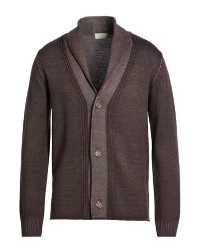 Abkost Man Cardigan Dark Brown Size 44 Virgin Wool In Brown