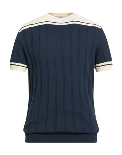 Wool & Co Man Sweater Navy Size Xxl Cotton In Blue