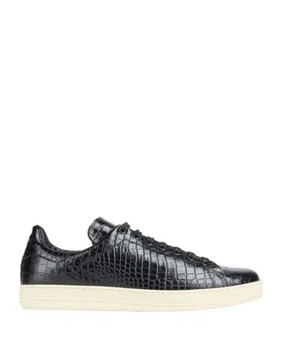 Tom Ford Textured Crocodile Pattern Sneakers With Rubber Sole In Black