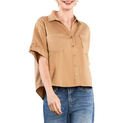 Hint Of Blu Emma Boxy Roll Tab Shirt In Brown