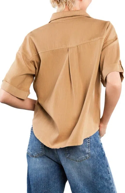 Hint Of Blu Emma Boxy Roll Tab Shirt In Brown