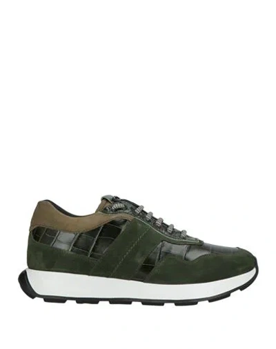 Giovanni Conti Man Sneakers Military Green Size 9 Leather In Green