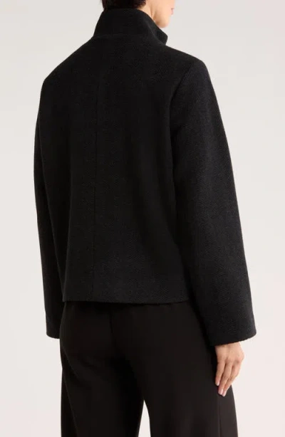 Eileen Fisher High Collar Short Wool Coat In Black