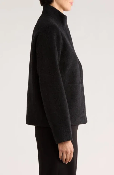 Eileen Fisher High Collar Short Wool Coat In Black