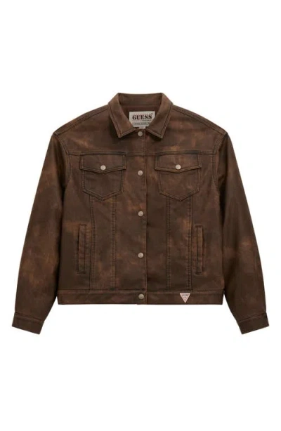 Guess Originals Faux Leather Trucker Jacket In Brown