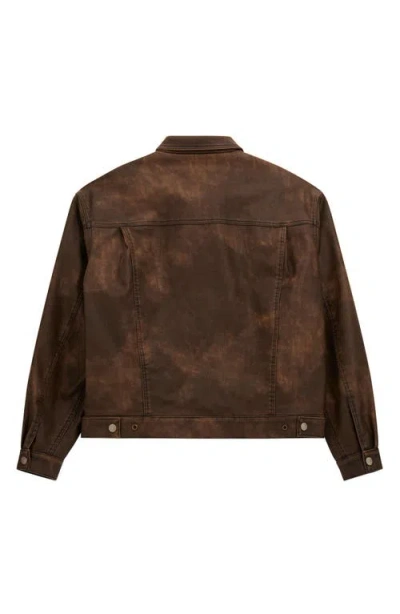 Guess Originals Faux Leather Trucker Jacket In Brown