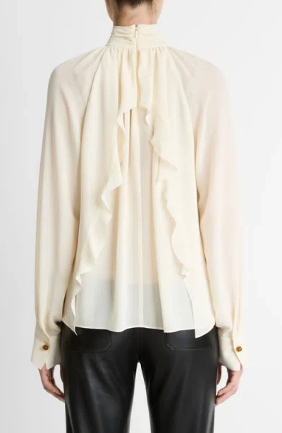 Vince Draped Ruffle Mock Neck Crepe Top In White