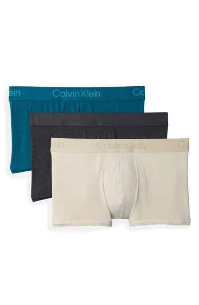 Calvin Klein 3-pack Stretch Modal Trunks In Blue