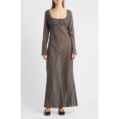 Damson Madder Marissa Sheer Plaid Maxi Dress In Gray