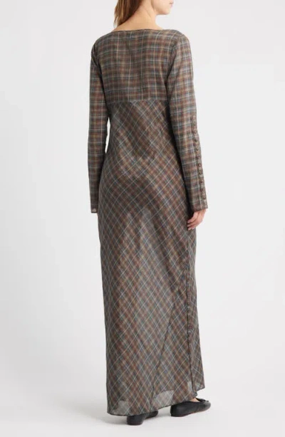 Damson Madder Marissa Sheer Plaid Maxi Dress In Gray