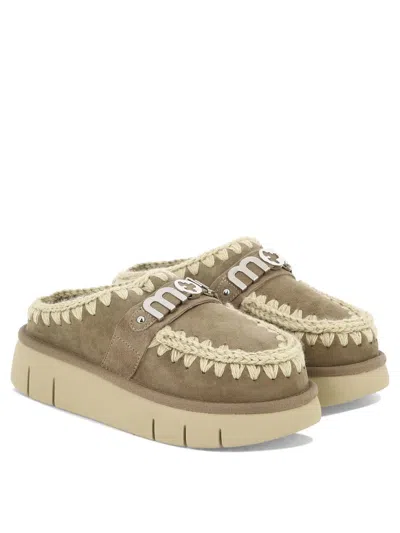 Mou Pink Brown Double-face Sheepskin Bounce Clog In Brown