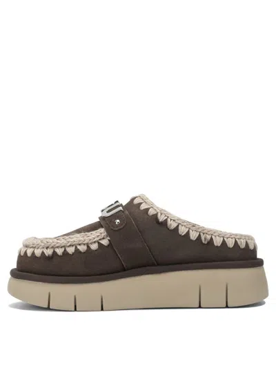 Mou Bounce Clog Slipper-mule In Brown Suede In Brown