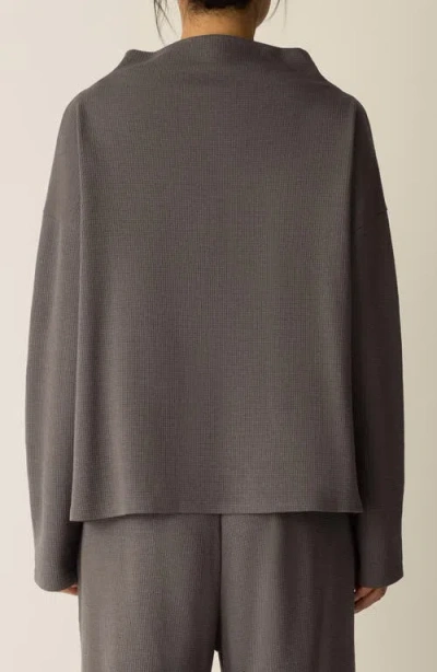 Eileen Fisher Waffle Cotton Blend Doubleknit Funnel Neck Box-top In Gray