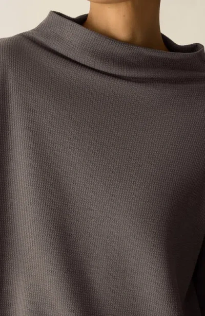 Eileen Fisher Waffle Cotton Blend Doubleknit Funnel Neck Box-top In Gray