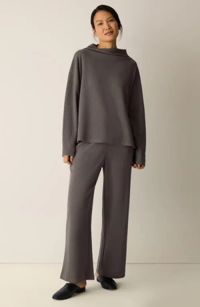 Eileen Fisher Waffle Cotton Blend Doubleknit Funnel Neck Box-top In Gray