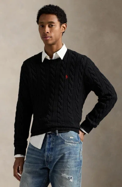 Polo Ralph Lauren Navy Blue Cable-knit Cotton Sweater In Black