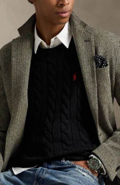 Polo Ralph Lauren Navy Blue Cable-knit Cotton Sweater In Black