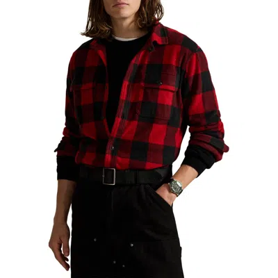 Polo Ralph Lauren Plaid Knit Flannel Overshirt In Red