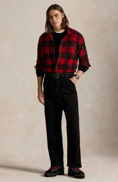 Polo Ralph Lauren Plaid Knit Flannel Overshirt In Red