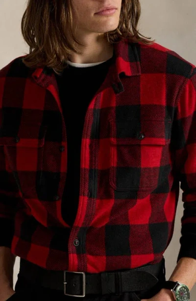 Polo Ralph Lauren Plaid Knit Flannel Overshirt In Red