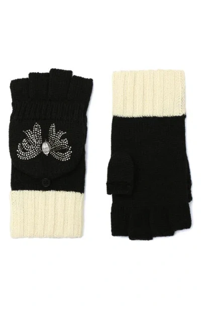 Kurt Geiger London Eagle Head Crystal Embellished Convertible Mittens In Black
