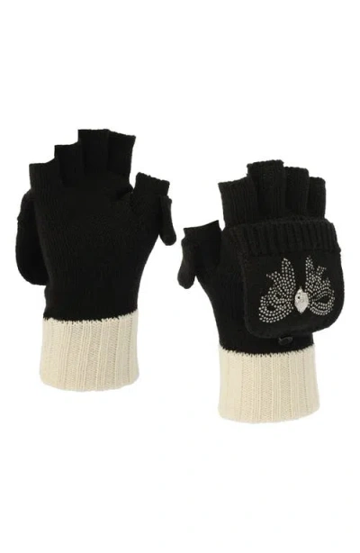 Kurt Geiger London Eagle Head Crystal Embellished Convertible Mittens In Black