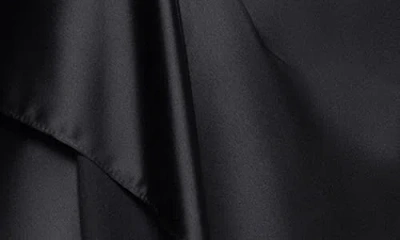 Xscape Evenings Off The Shoulder Long Sleeve Satin Gown In Black