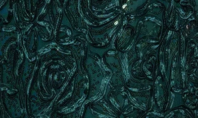 Xscape Evenings Asymmetric Neck Sequin Floral Mermaid Gown In Green