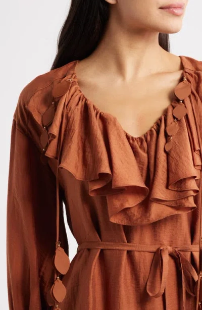 Ciebon Kiyelle Ruffle Long Sleeve Dress In Brown