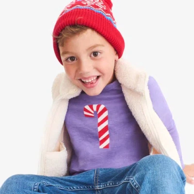 Primary Kids Long Sleeve Candy Cane Tee In Animal Print