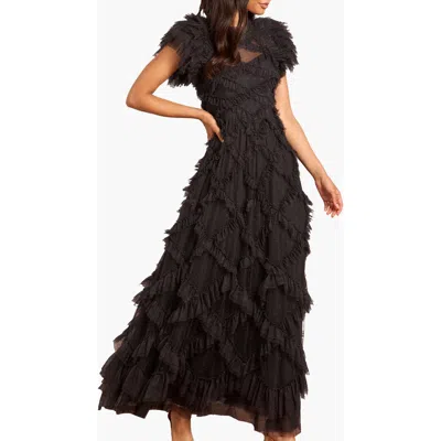 Needle & Thread Genevieve Ruffle Short Sleeve Maxi Gown In Animal Print