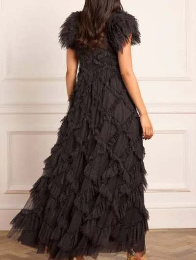 Needle & Thread Genevieve Ruffle Short Sleeve Maxi Gown In Animal Print