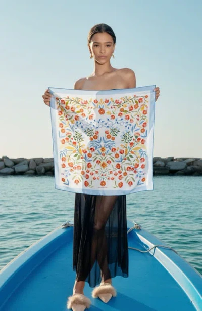 Jessie Zhao New York Porcelain Jardin Double Sided Silk Scarf In Blue