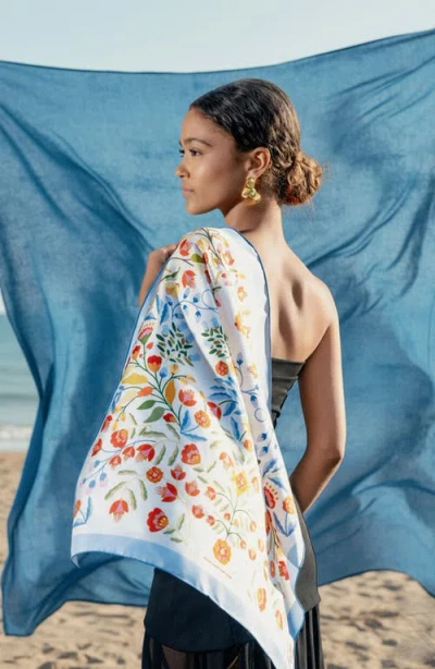 Jessie Zhao New York Porcelain Jardin Double Sided Silk Scarf In Blue