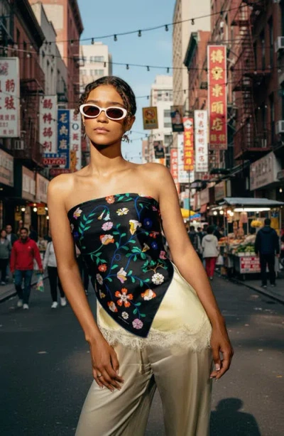 Jessie Zhao New York Blooming Night Double Sided Silk Scarf In Black