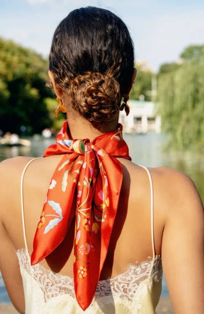 Jessie Zhao New York Festival Flora Double Sided Silk Scarf In Red