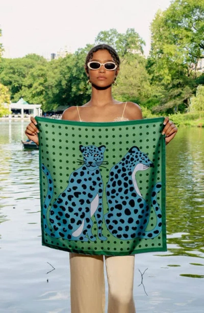 Jessie Zhao New York Twin Leopards Double Sided Silk Scarf In Green